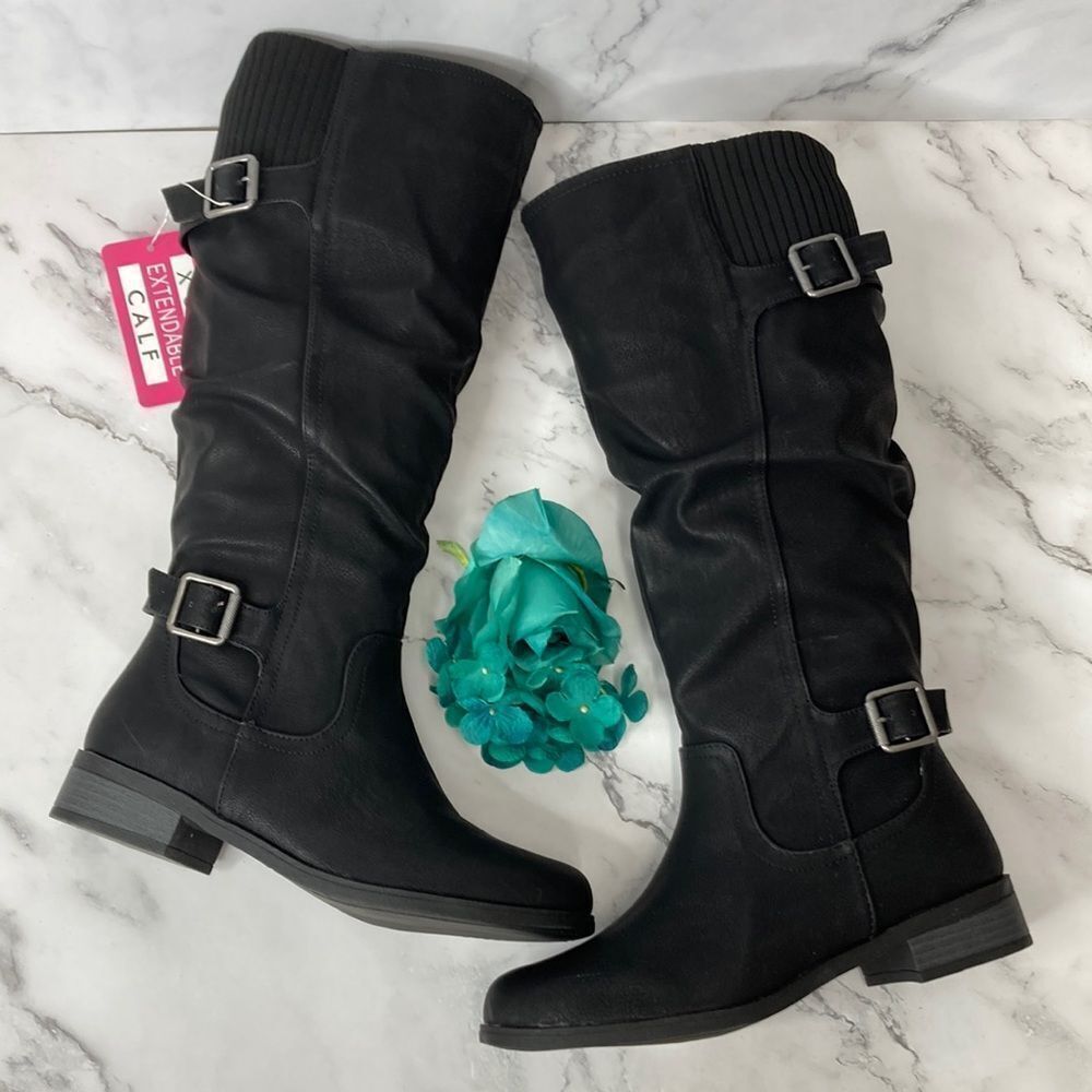 XOXO Black Michael B Extendable Calf Knee-High Boots 7.5M